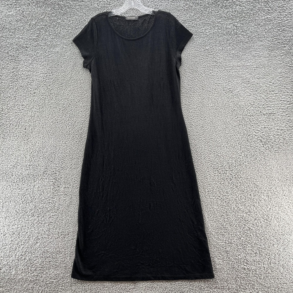 Alembika Dress Womens 8 Black Sheer Short Sleeve Layering Avant Garde Art Midi